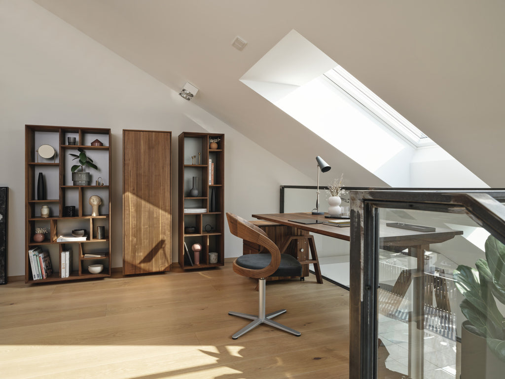 atelier desk, girado chair and filigno cabinetry in walnut. photo: TEAM 7