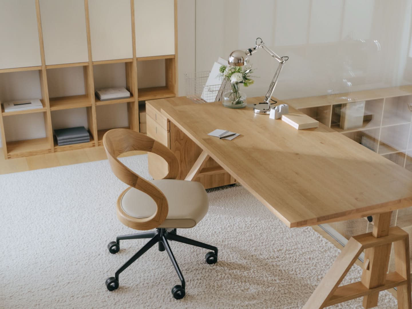 TEAM 7 atelier desk & girado chair in natural oak. photo: TEAM 7 - Available in Canada at The Mattress & Sleep Co.