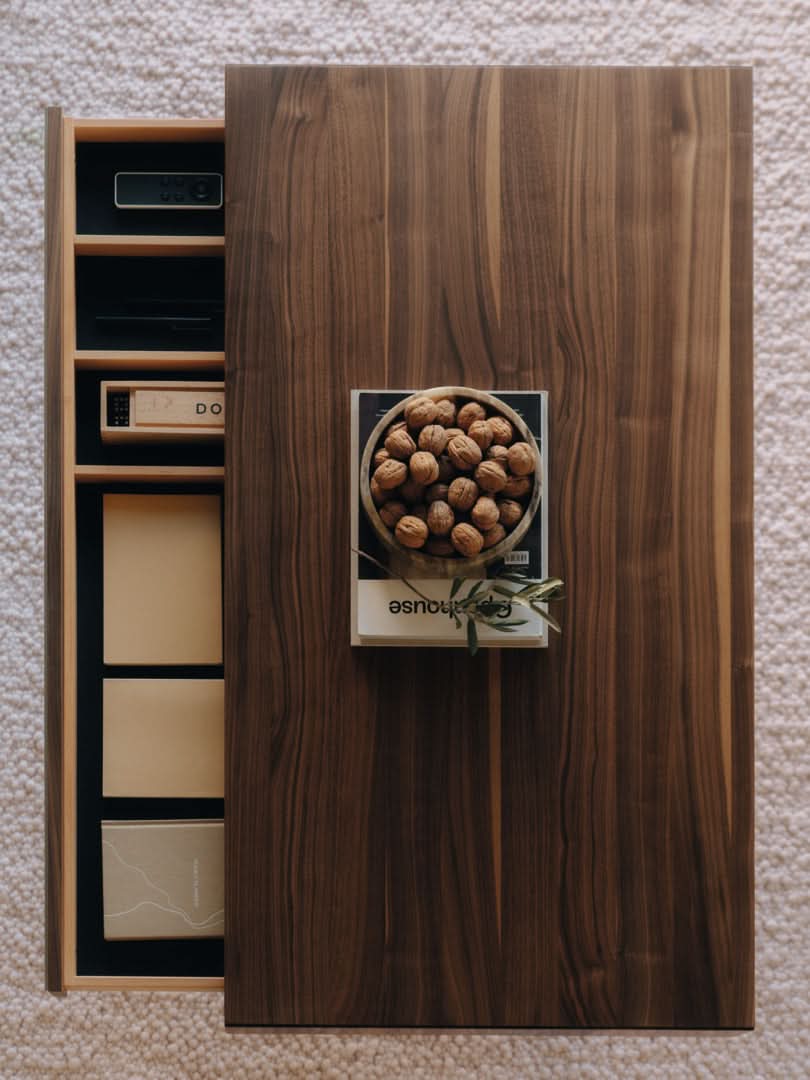 TEAM 7 lift coffee table in walnut. photo: TEAM 7 - Available in Canada at The Mattress & Sleep Co.