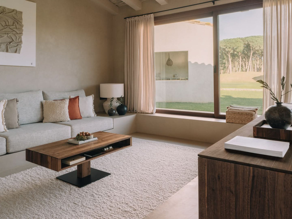 TEAM 7 lift coffee table in walnut. photo: TEAM 7 - Available in Canada at The Mattress & Sleep Co.