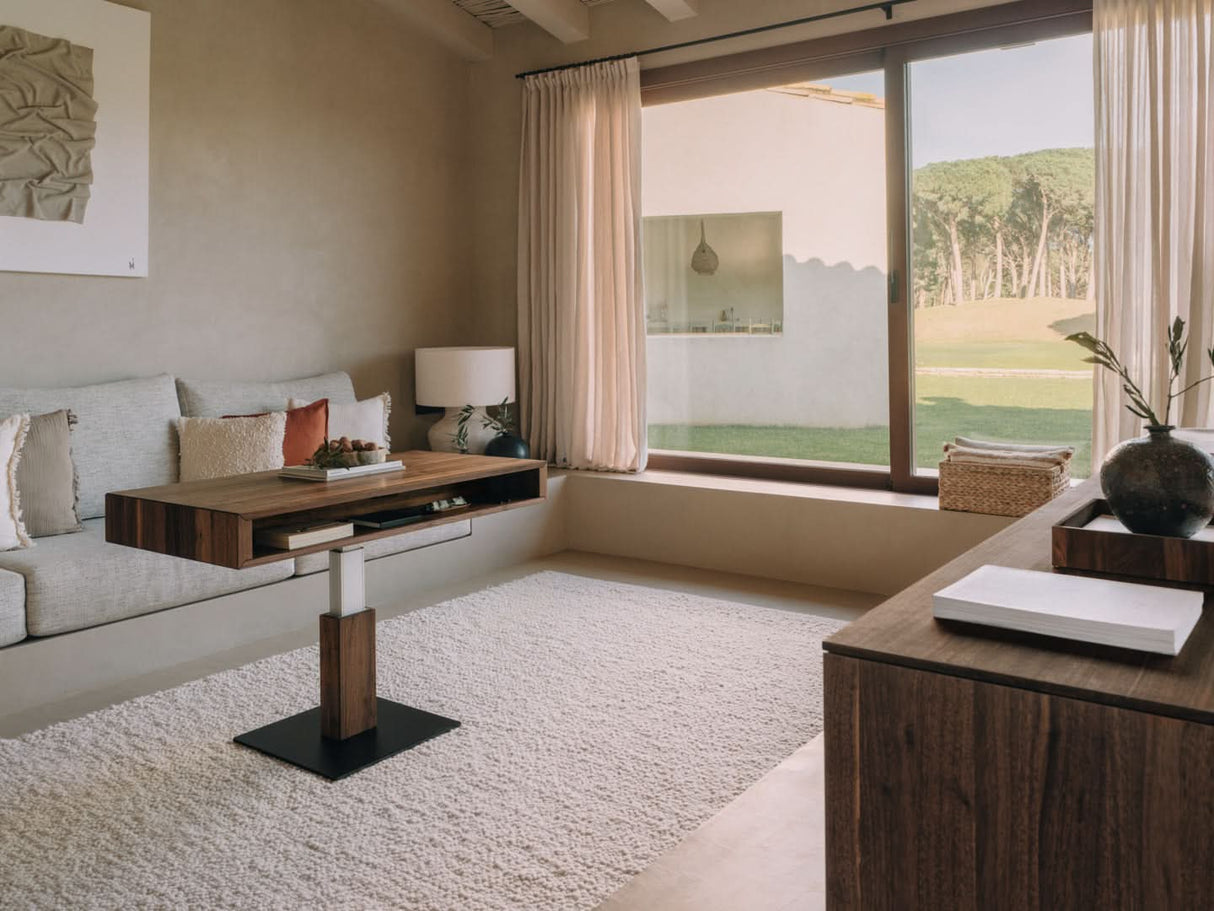 TEAM 7 lift coffee table in walnut. photo: TEAM 7 - Available in Canada at The Mattress & Sleep Co.