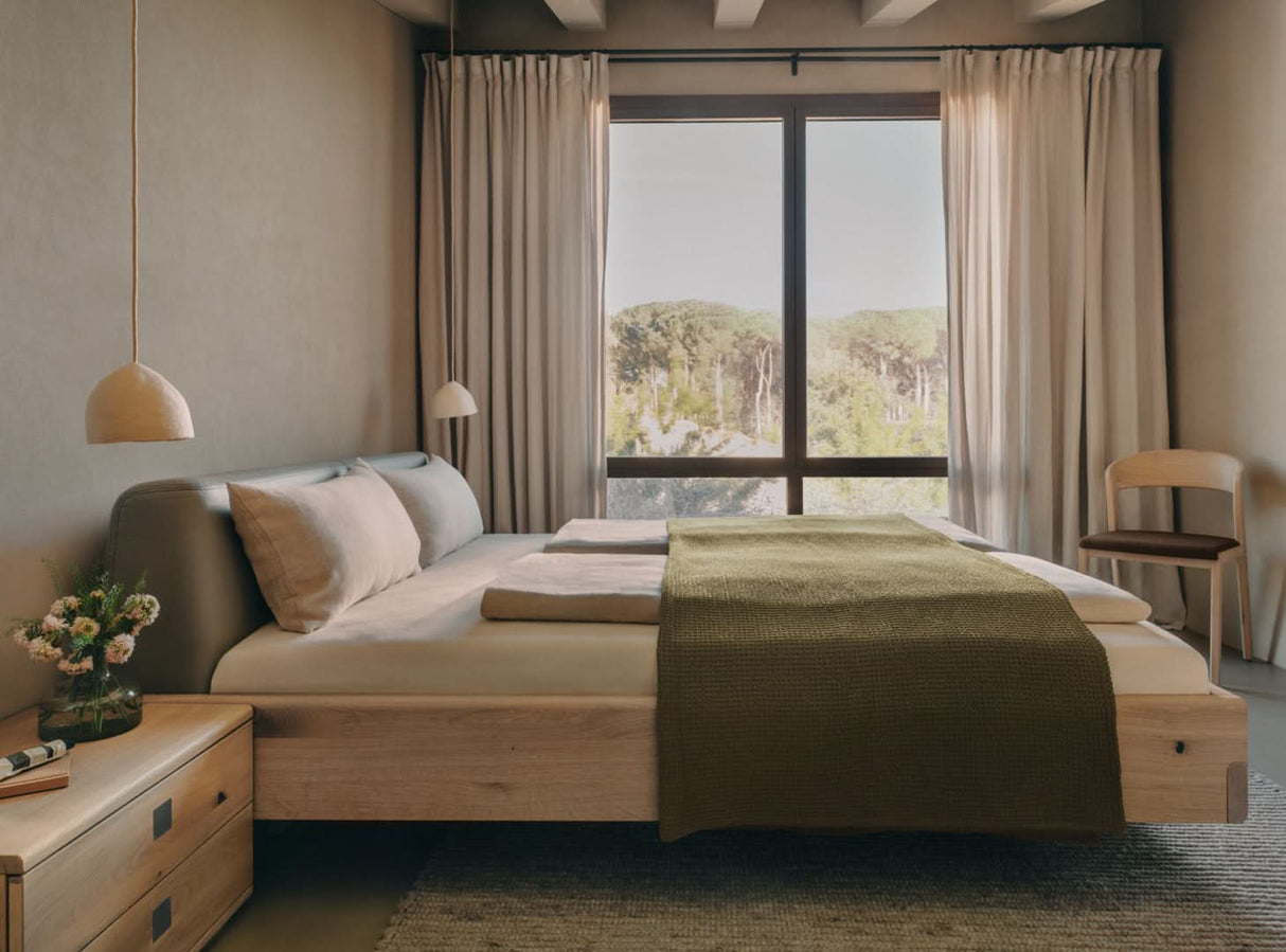 TEAM 7 nox bed in wild white oil oak. photo: TEAM 7 - Available in Canada at The Mattress & Sleep Co.