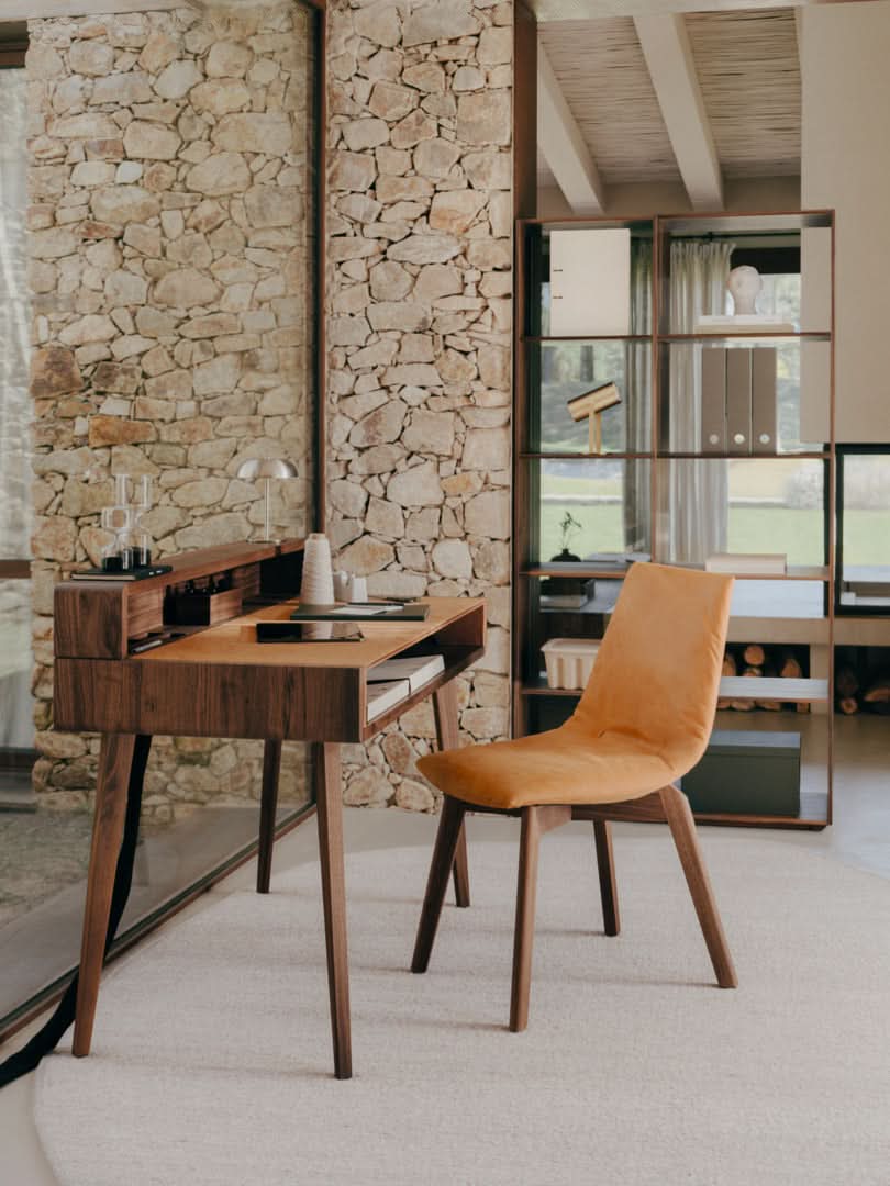 TEAM 7 sol writing desk in walnut + lui chair. photo: TEAM 7 - Available in Canada at The Mattress & Sleep Co.