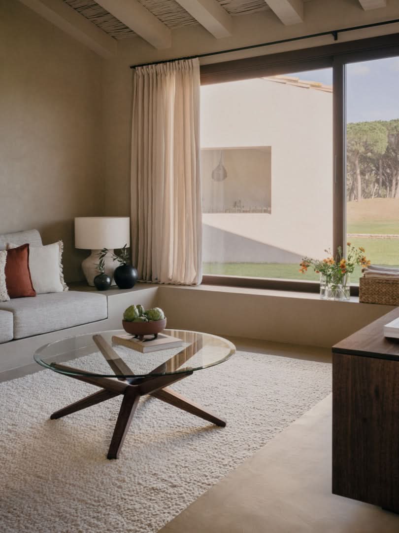 TEAM 7 stern coffee table in walnut w/ clear glass. photo: TEAM 7 - Available in Canada at The Mattress & Sleep Co.