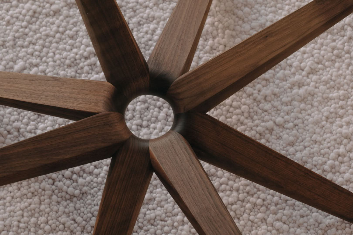 TEAM 7 stern coffee table in walnut w/ clear glass. photo: TEAM 7 - Available in Canada at The Mattress & Sleep Co.