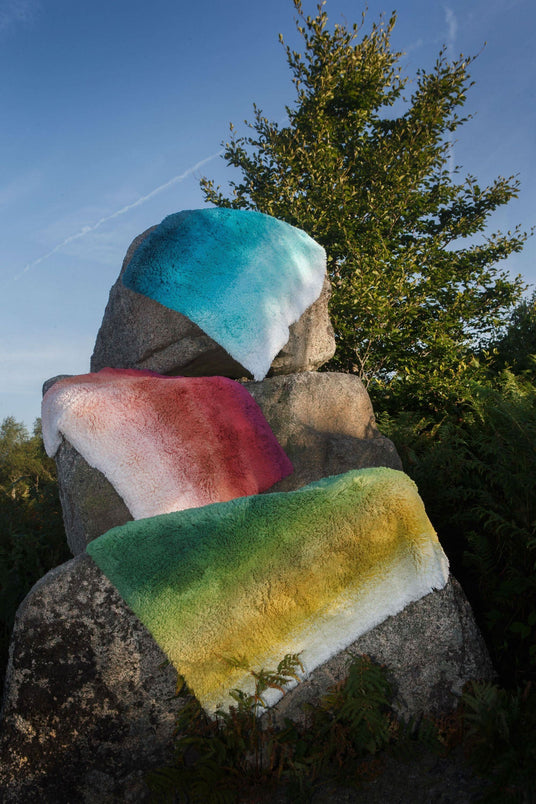 Aurore Rugs, Top: 320 Duck. Middle: 514 Baton Rouge. Bottom: 205 Forest. 29 x 39" size shown here.