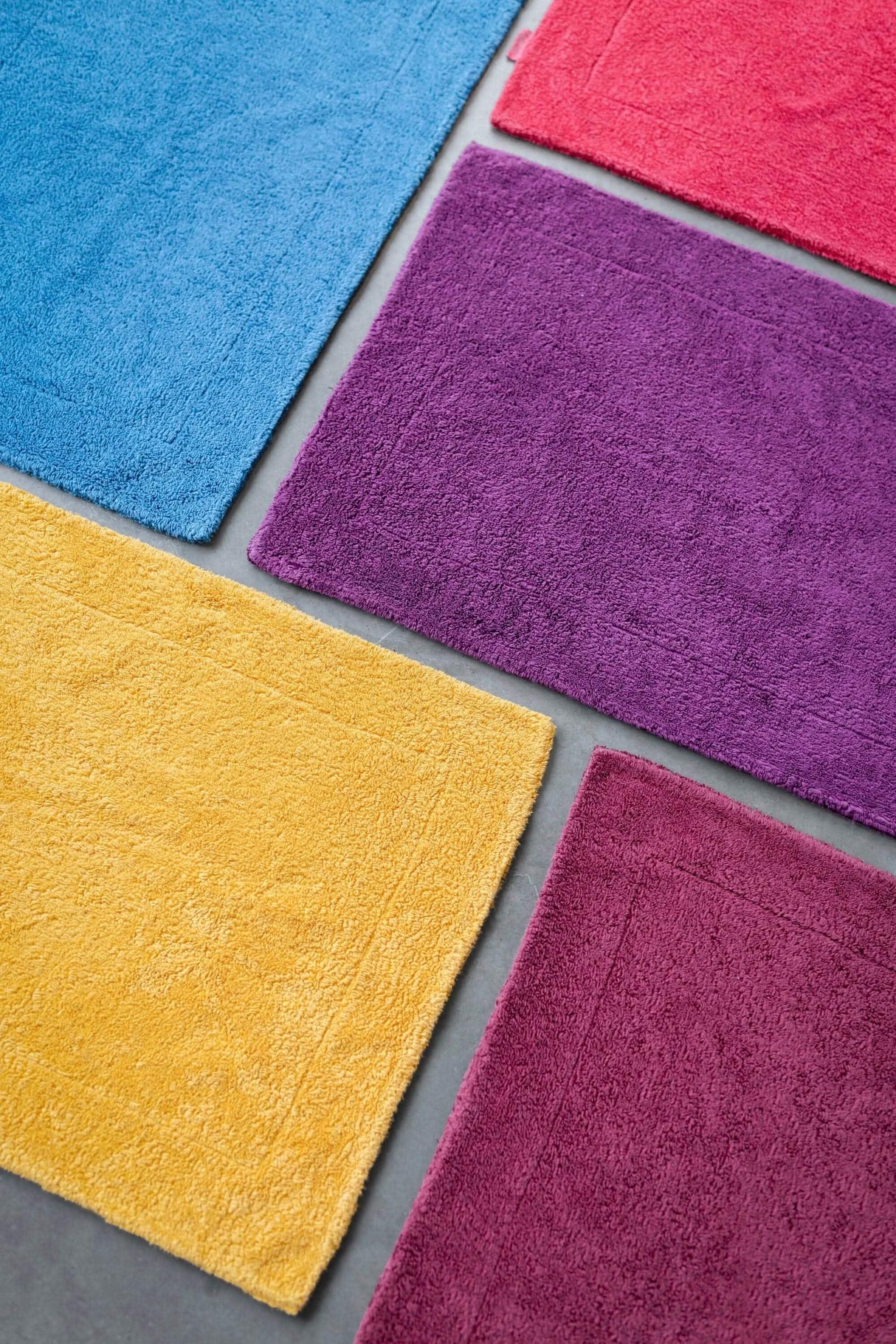 A&H Double Tub Mats (top-to-bottom, left-to-right): 383 Zanzibar, 579 Viva Magenta, 514 Baton Rouge, 830 Banane and 514 Baton Rouge