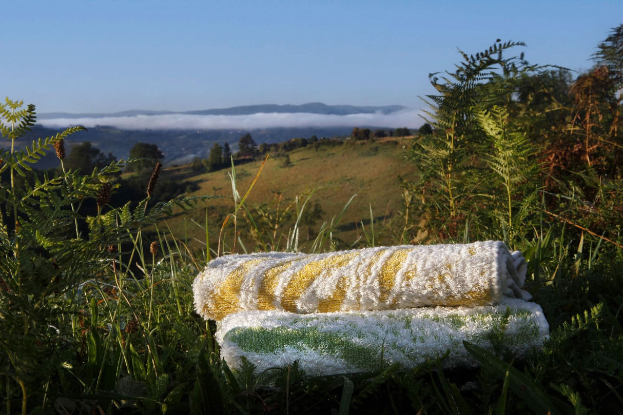 A&H Fogo Towels. Top: 278 Yuzu, Bottom: 165 Apple Green