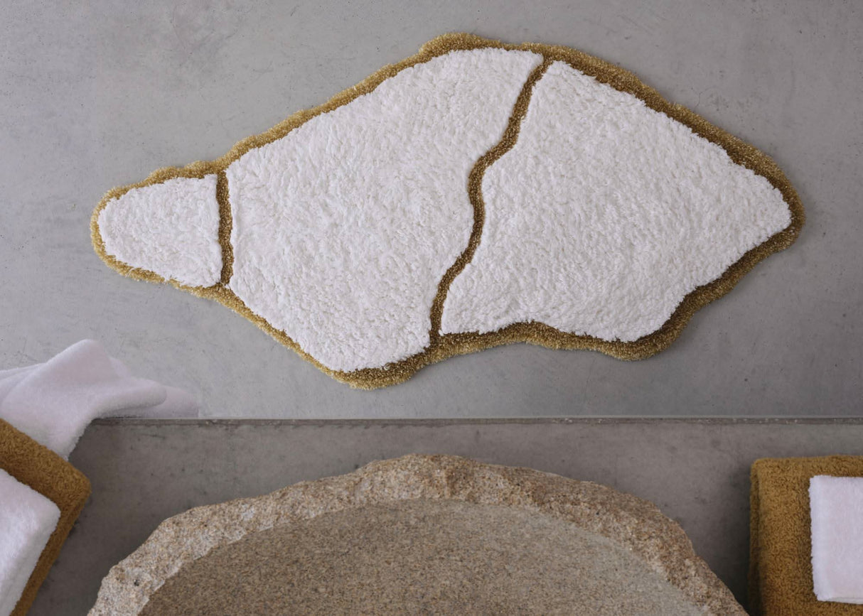 A&H Jess Bath Rug in 800 Gold. 100 White plush pile + lurex (shimmer) gold trim