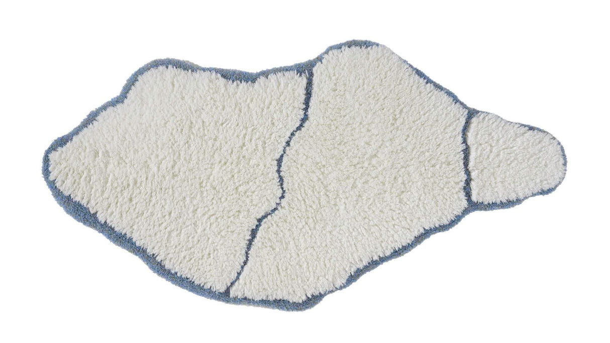 A&H Jess Bath Rug in 330 Powder Blue. 100 White plush pile + lurex (shimmer) powder blue trim