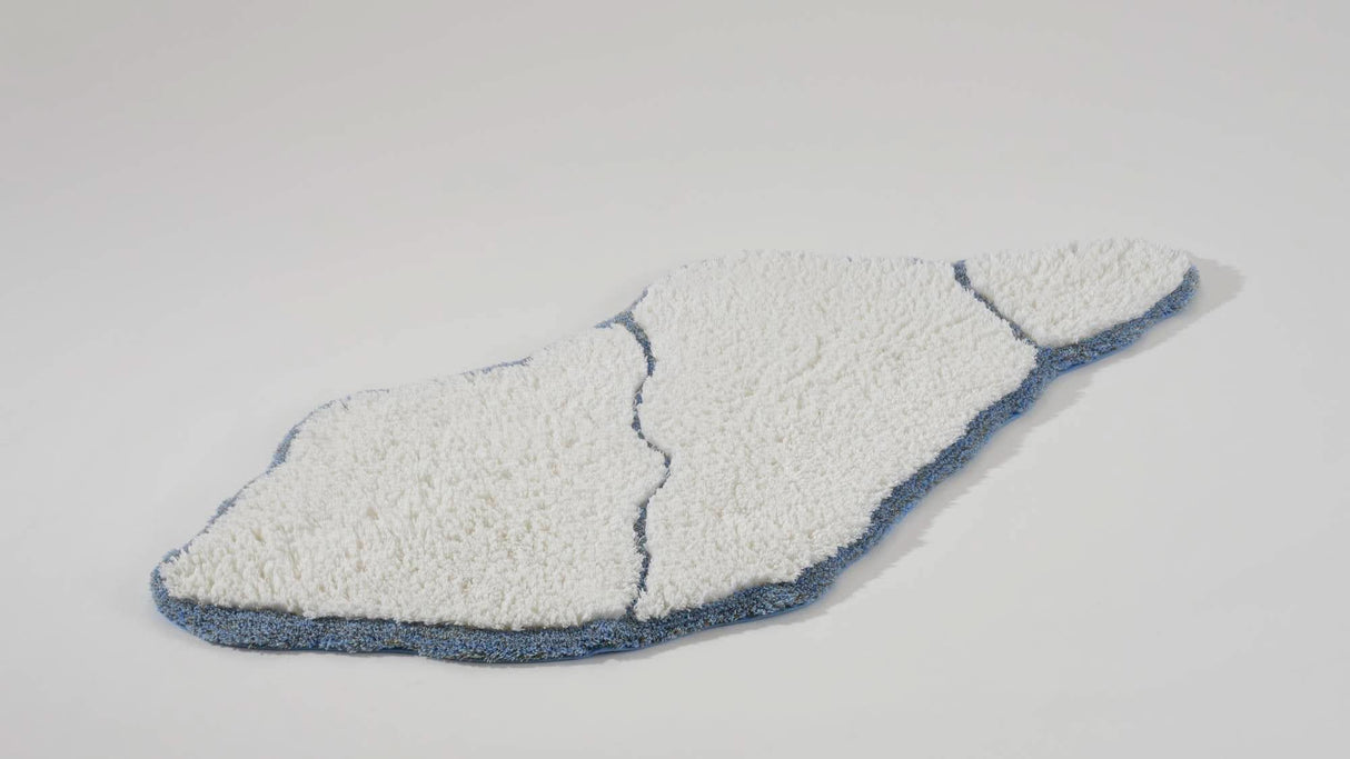 A&H Jess Bath Rug in 330 Powder Blue. 100 White plush pile + lurex (shimmer) powder blue trim
