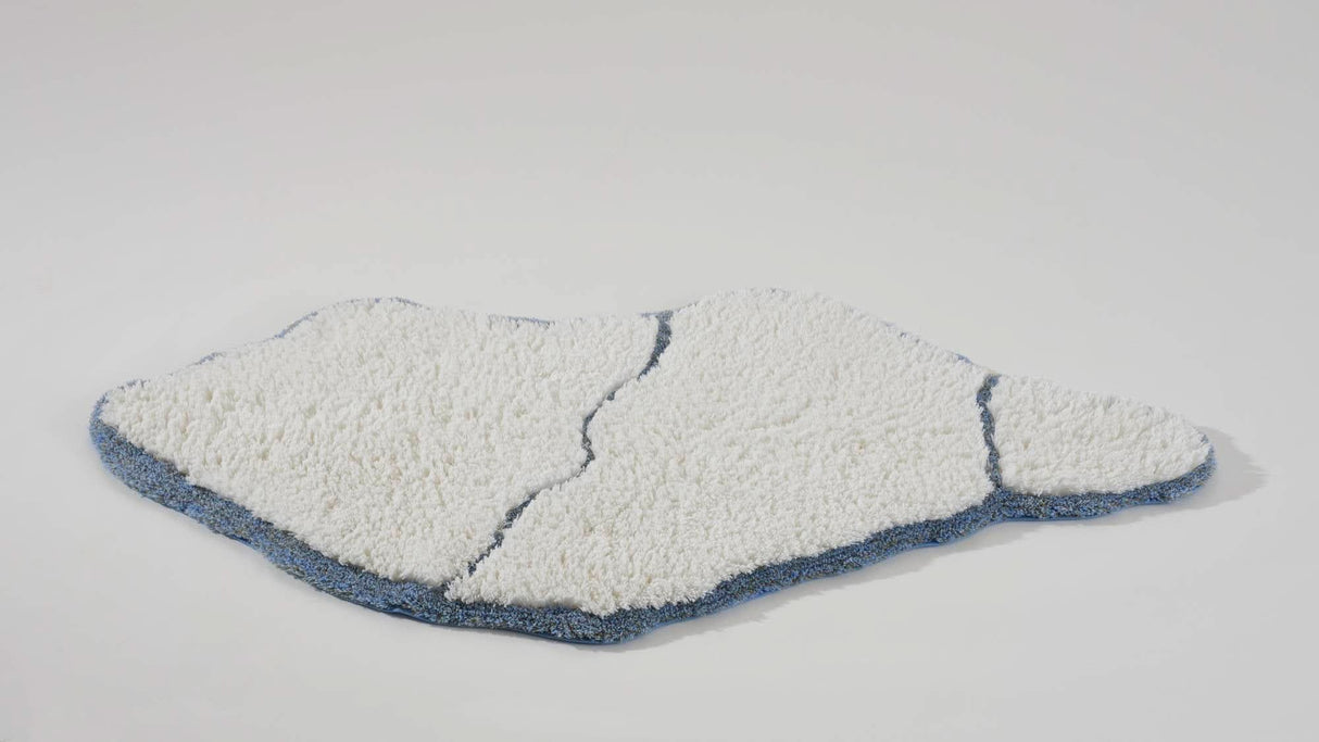 A&H Jess Bath Rug in 330 Powder Blue. 100 White plush pile + lurex (shimmer) powder blue trim