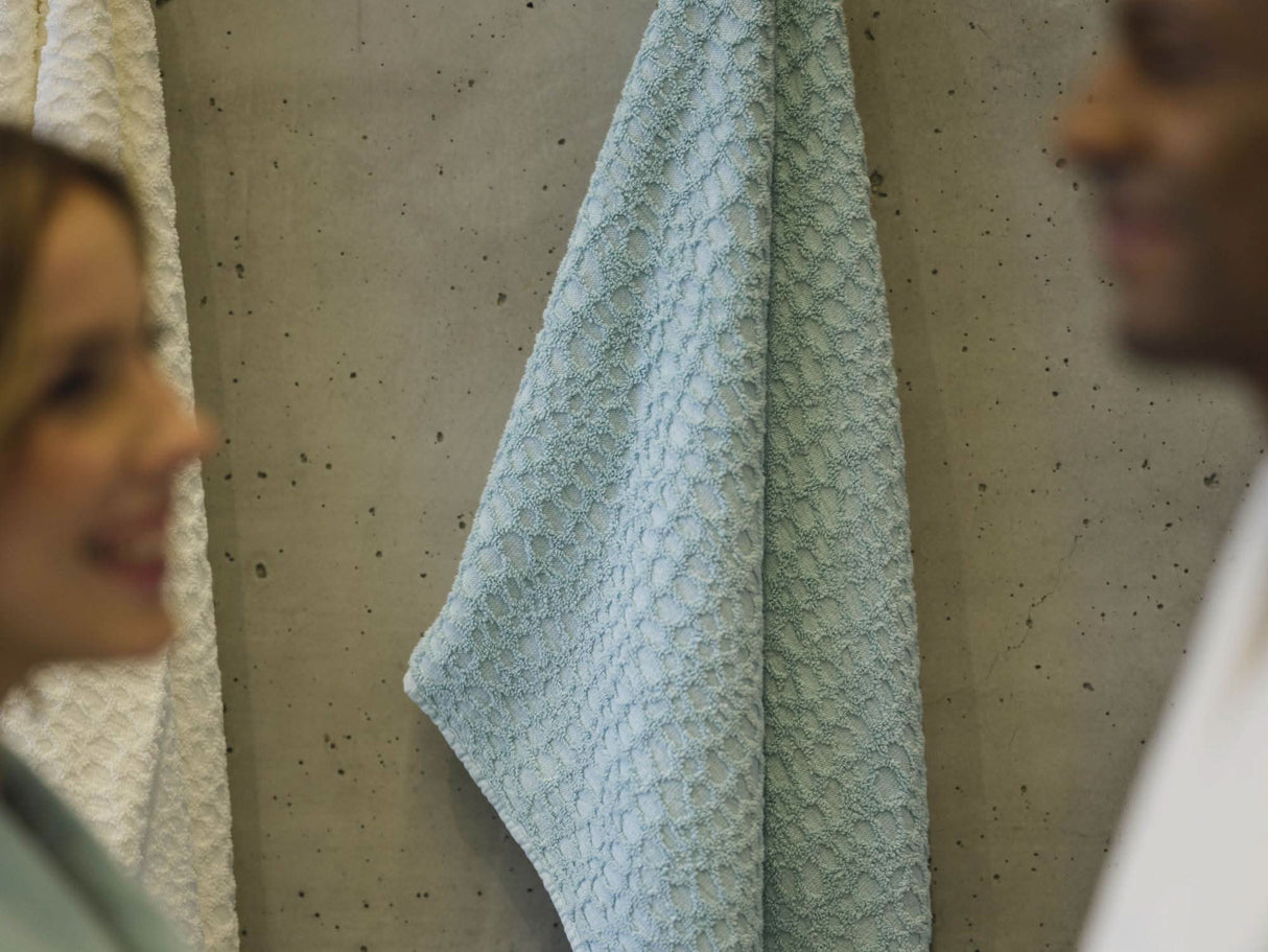 A&H Lodge Towels in 103 Ivory and 235 Ice