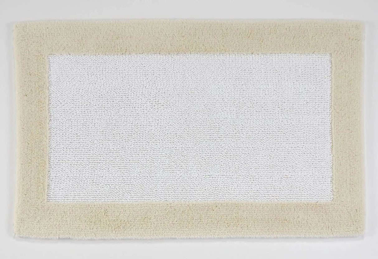 A&H Origine Reversible Bath Rug in 101 Ecru (Border) and 100 White (Inset). 100% Giza Egyptian Cotton Long Staple