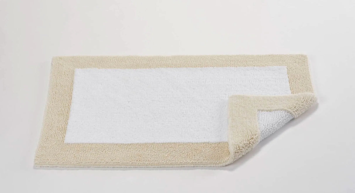 A&H Origine Reversible Bath Rug in 101 Ecru (Border) and 100 White (Inset). 100% Giza Egyptian Cotton Long Staple