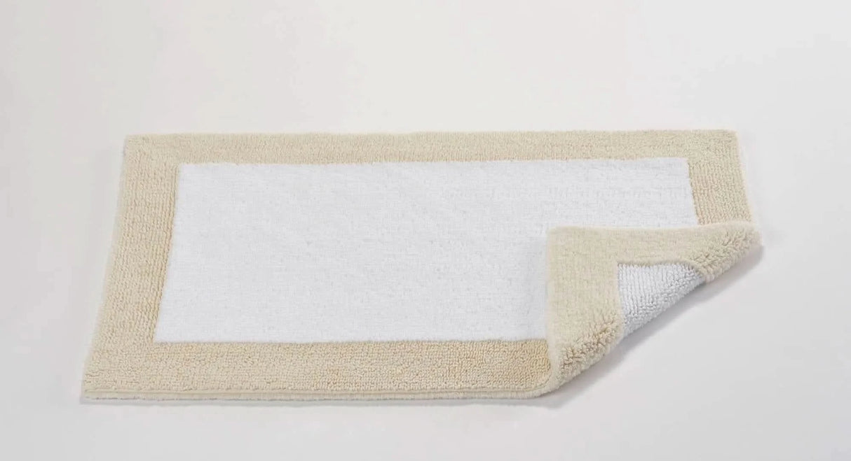 A&H Origine Reversible Bath Rug in 101 Ecru (Border) and 100 White (Inset). 100% Giza Egyptian Cotton Long Staple