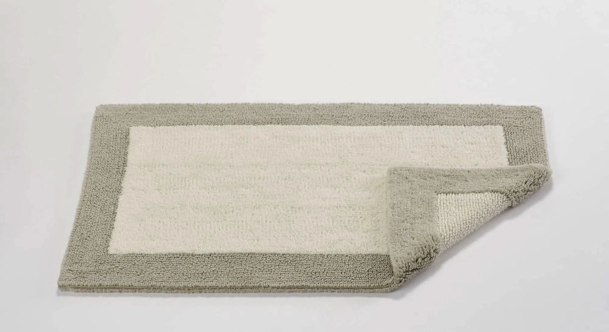 A&H Origine Reversible Bath Rug in 770 Linen (Border) and 101 Ecru (Inset). 100% Giza Egyptian Cotton Long Staple