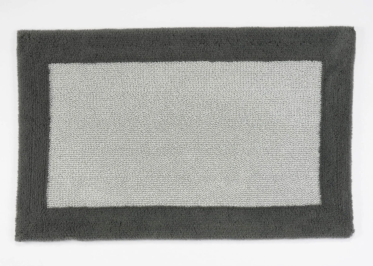 A&H Origine Reversible Bath Rug in 920 Gris (border) and 992 Platinum (Inset). 100% Giza Egyptian Cotton Long Staple