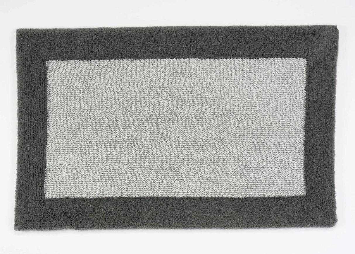 A&H Origine Reversible Bath Rug in 920 Gris (border) and 992 Platinum (Inset). 100% Giza Egyptian Cotton Long Staple