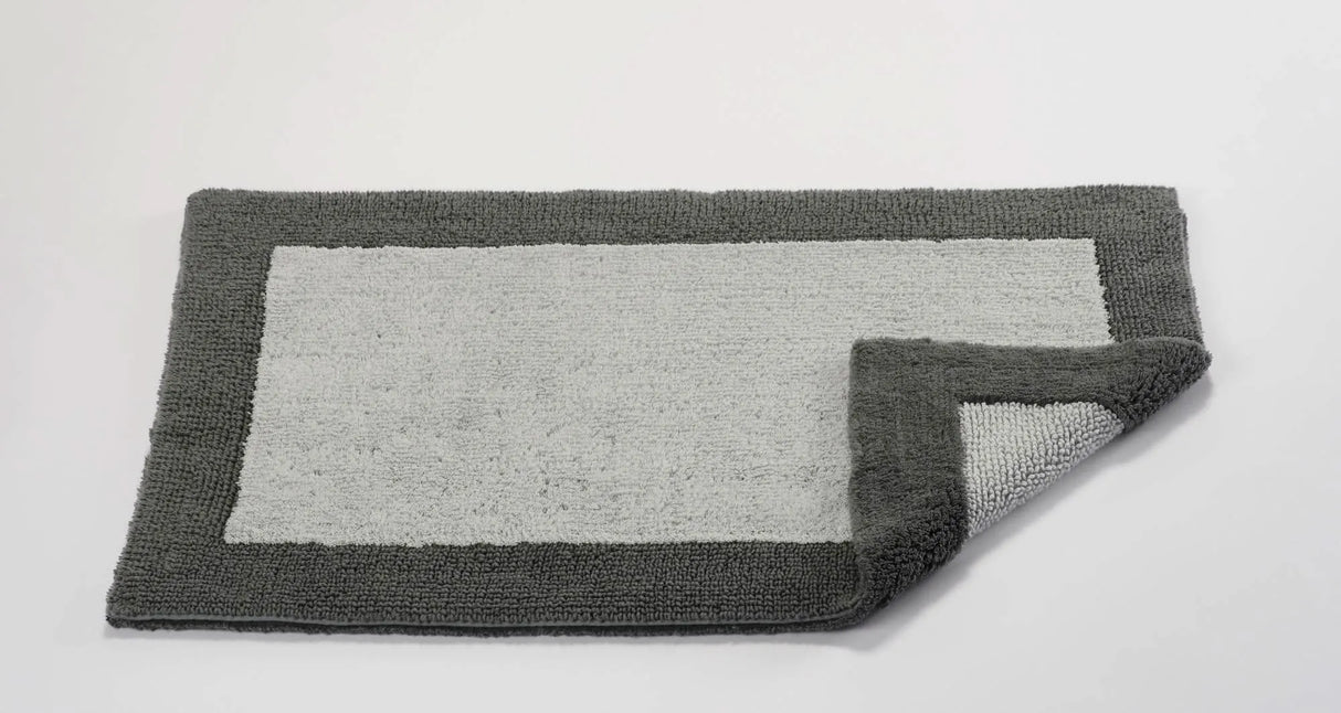 A&H Origine Reversible Bath Rug in 920 Gris (border) and 992 Platinum (Inset). 100% Giza Egyptian Cotton Long Staple