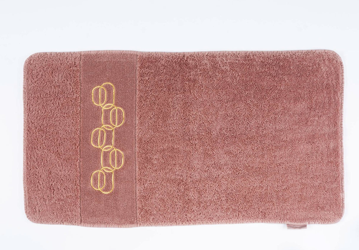 A&H Palacio Hand Towels feature gold embroidery. 515 Rosette base towel colour, in 100% Giza Egyptian Cotton Extra Long Staple