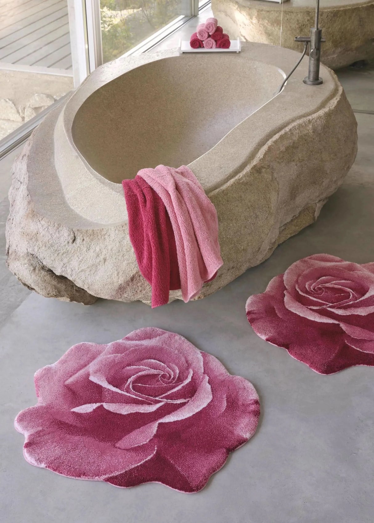 A&H Passion Bath Rug in 573 Flamingo. 100% Giza Egyptian Cotton Long Staple