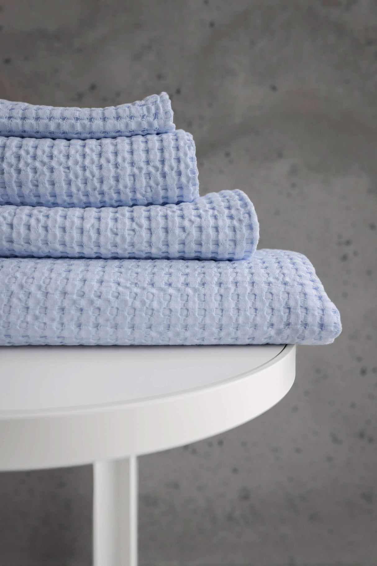 A&H Pousada Waffle Towels in 330 Powder Blue