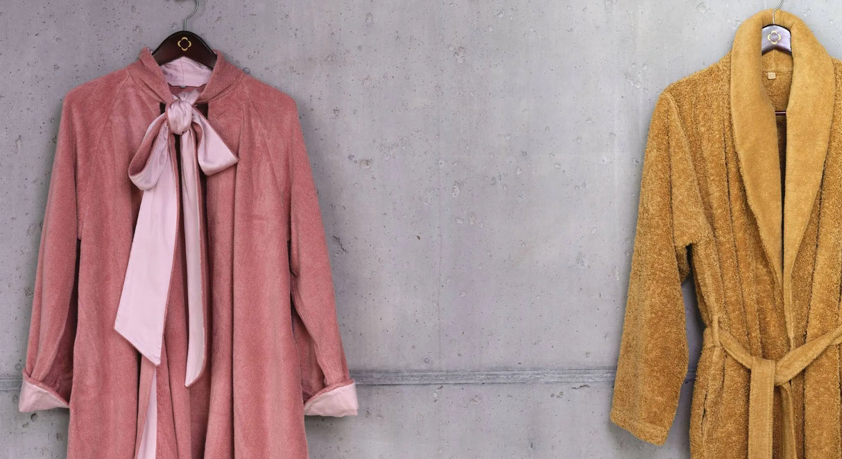 A&H Robes, left: A&H Palacio in 515 Rosette. Right: A&H Super Pile in 840 Gold