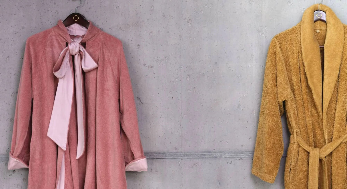 A&H Robes, left: A&H Palacio in 515 Rosette. Right: A&H Super Pile in 840 Gold