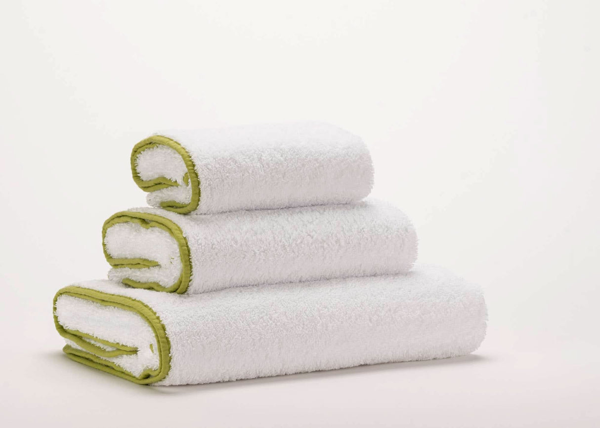 A&H Surf Face, Hand & Bath Towels in 165 Apple Green w/ 100 White base (Super Pile)