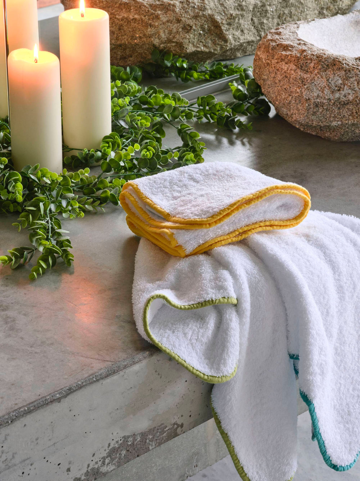 A&H Surf Towels - Hand Towel in 830 Banane (top), 165 Apple Green (bottom-left), 302 Lagoon (bottom-right)