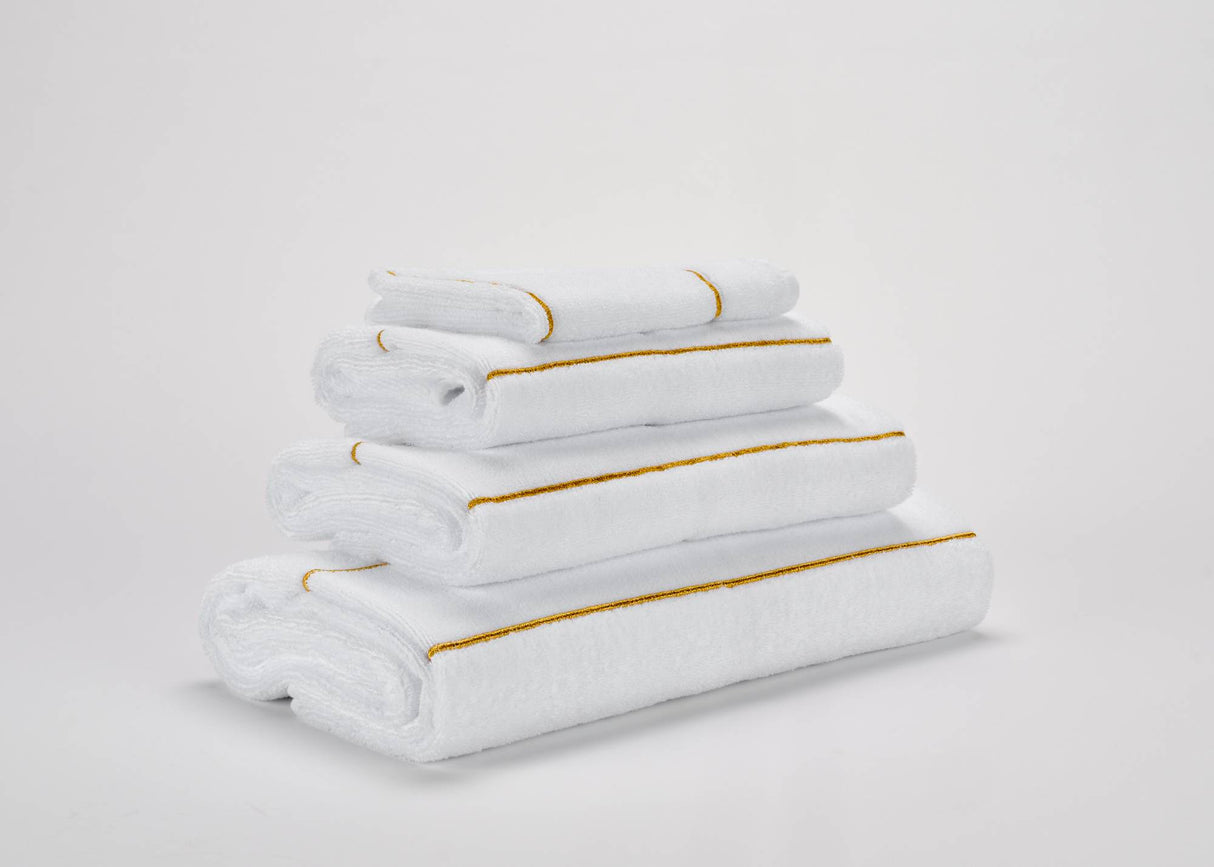 A&H Lara Embroidered Towel in 108 Gold. Lara base colour is always 100 White
