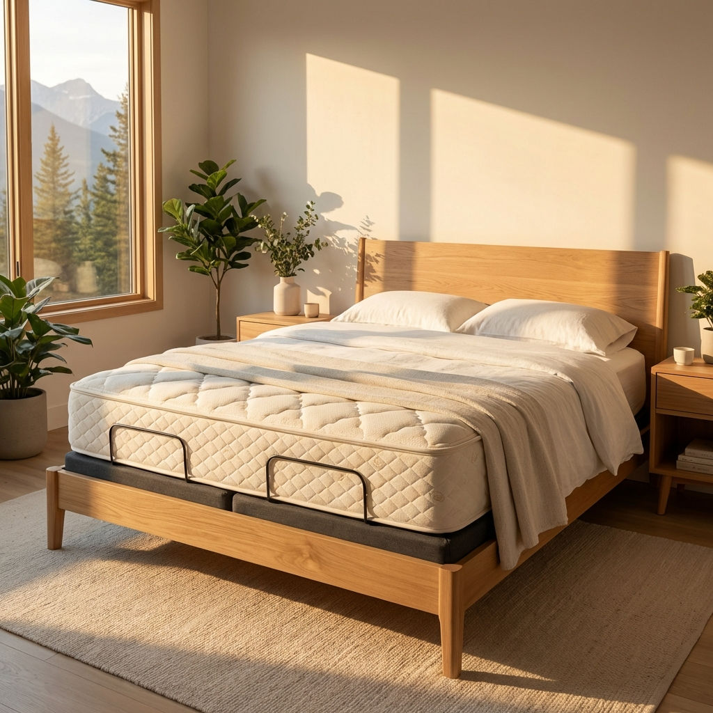 Our Berkeley Ergonomics Copenhagen 10" Talalay latex mattress on a pair of split queen Ergomotion e4+ adjustable bed bases