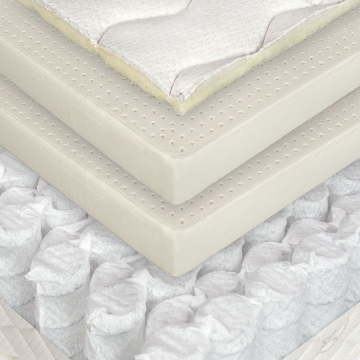 Organic knit cotton, pure French wool, two 2" layers of 100% natural Vita Talalay latex and innovative bi-level honeycomb nested pocket springs make up our Dublin Hybrid mattress by Berkeley Ergonomics
