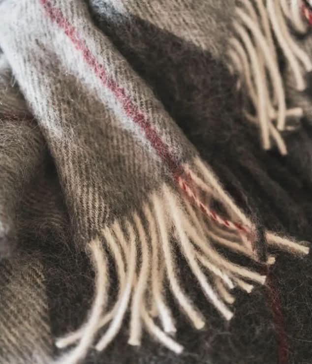 Pérou Filet Rouge (Peru, Red Stripe) 100% Pure Alpaca Throws by Brun de Vian-Tiran