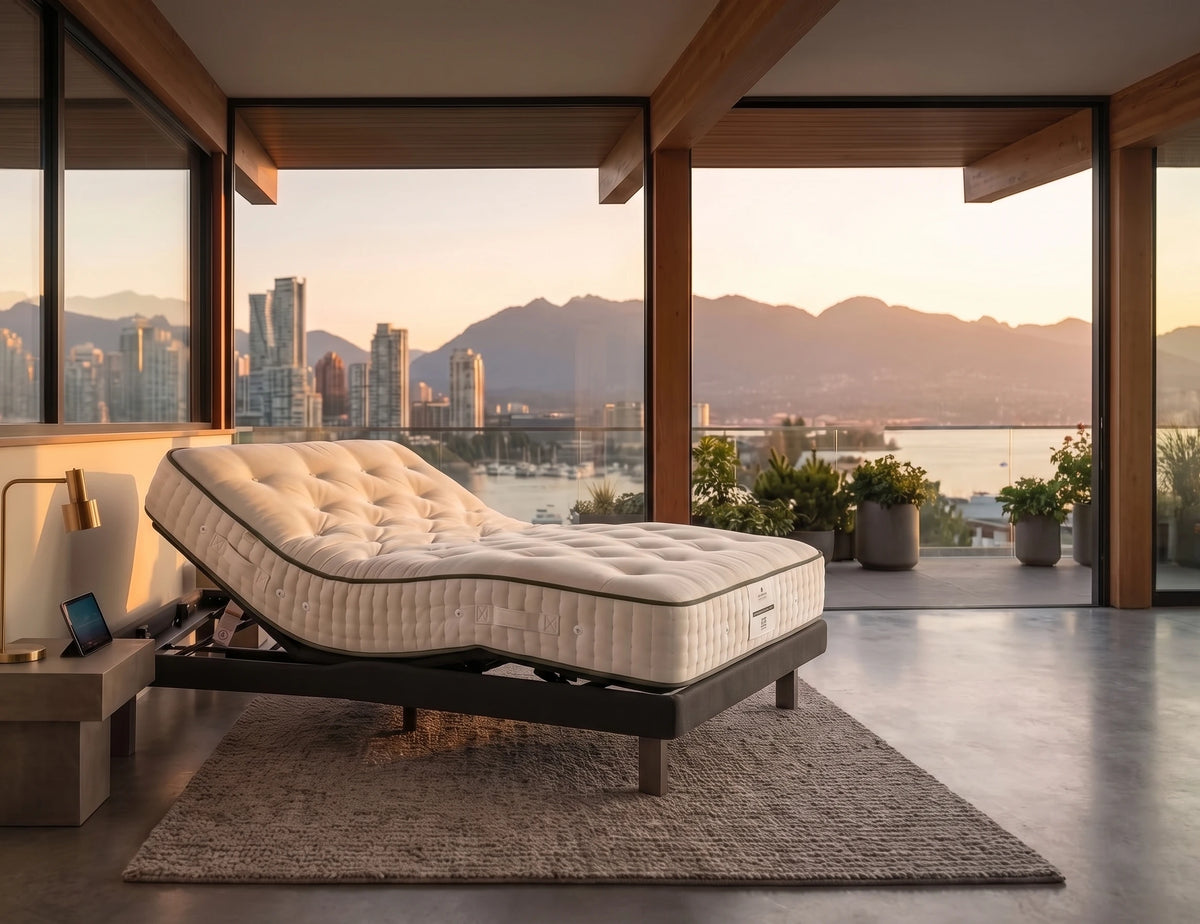 Ergomotion Ebreza Adjustable, paired with a Harrison Spinks Nesfield 18000 British Mattress