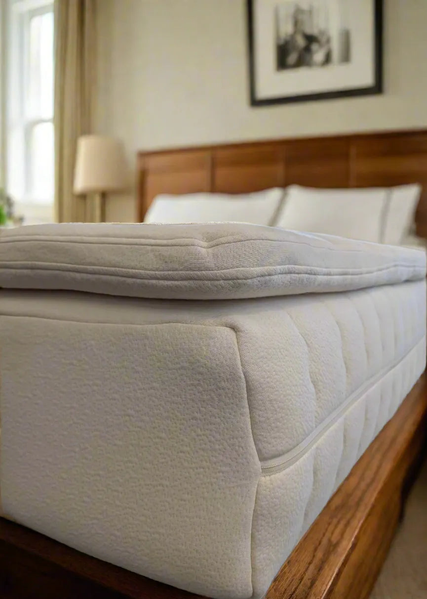 Deluxe Latex & Wool Topper placed on our t•masc Chance Organic Latex Mattress