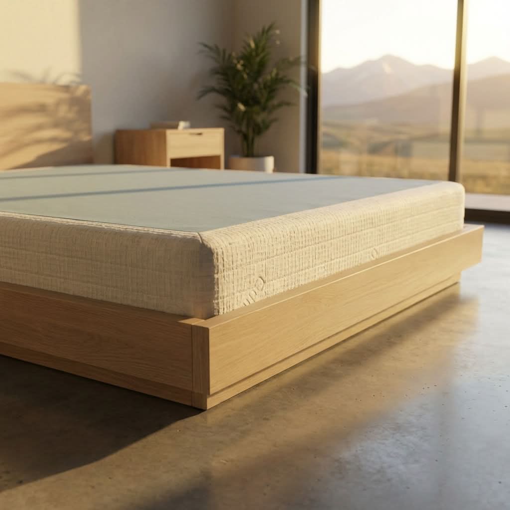 Made to our specification, this Canadian-crafted foundation will adequately support any mattress type. Shown here in a white oak bed frame, (not included)