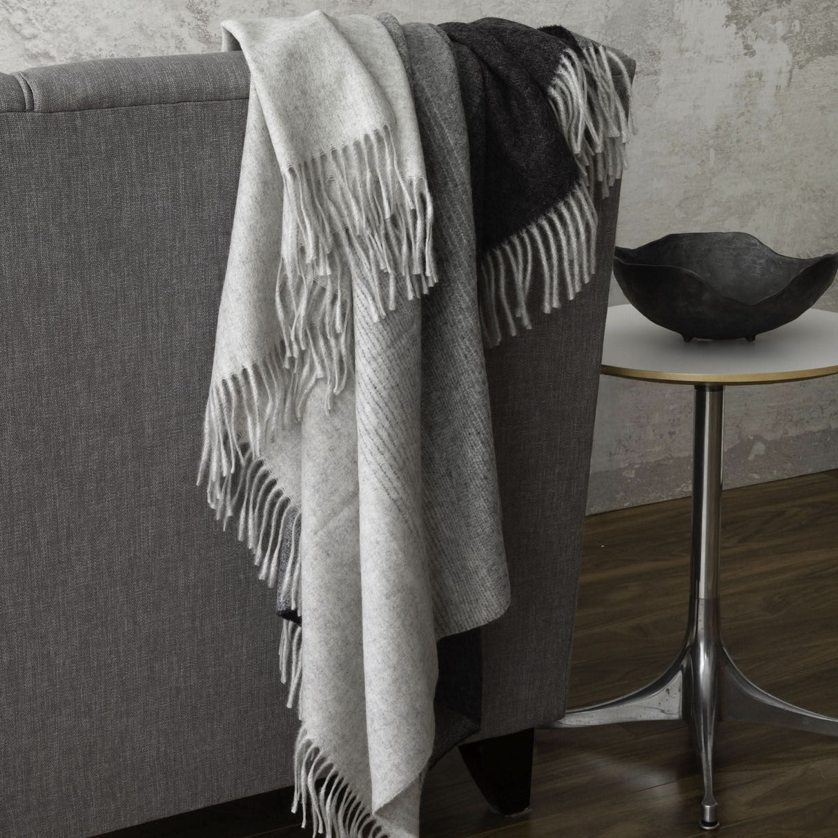 St Genève Aria Throw in Charcoal gradient colourway