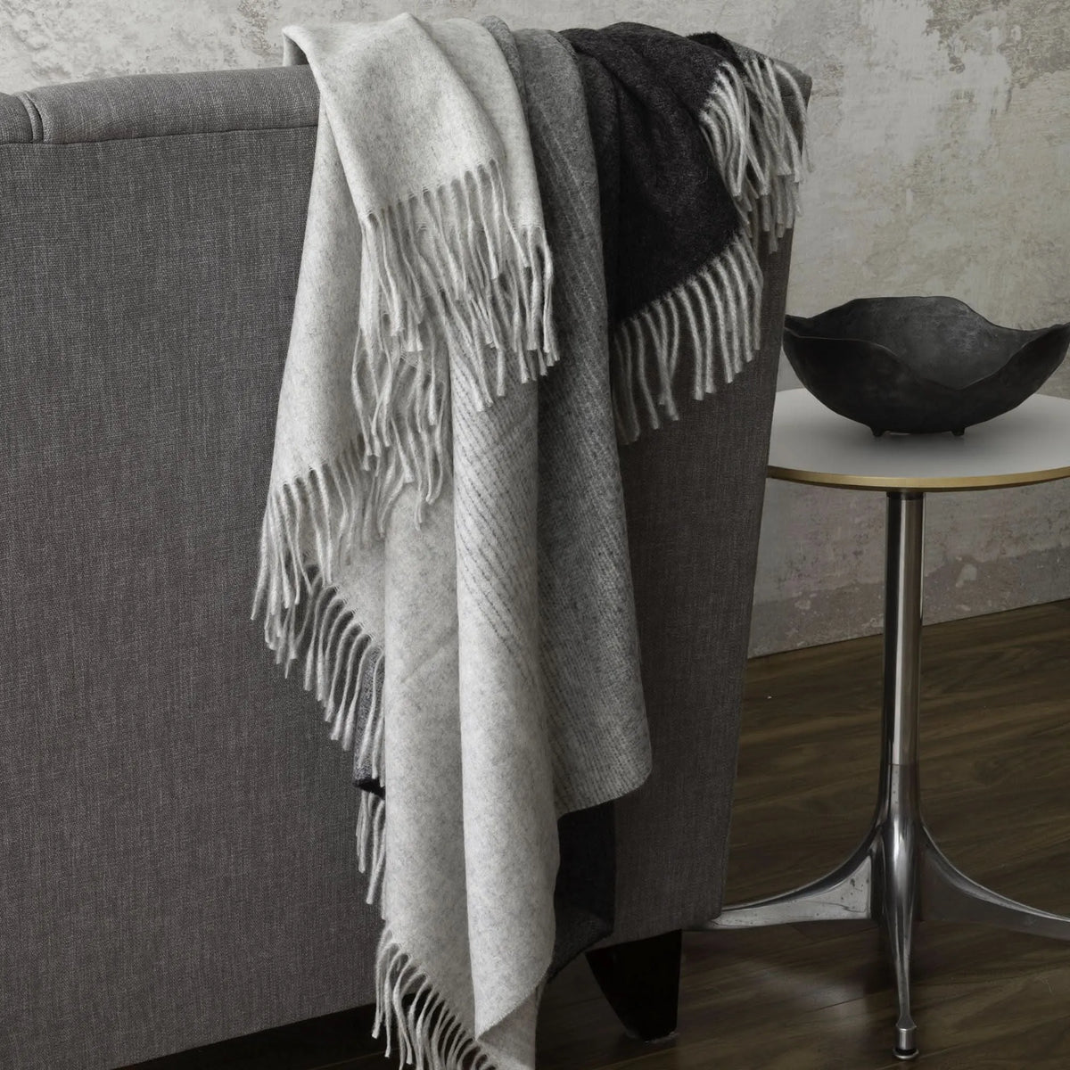 St Genève Aria Throw in Charcoal gradient colourway