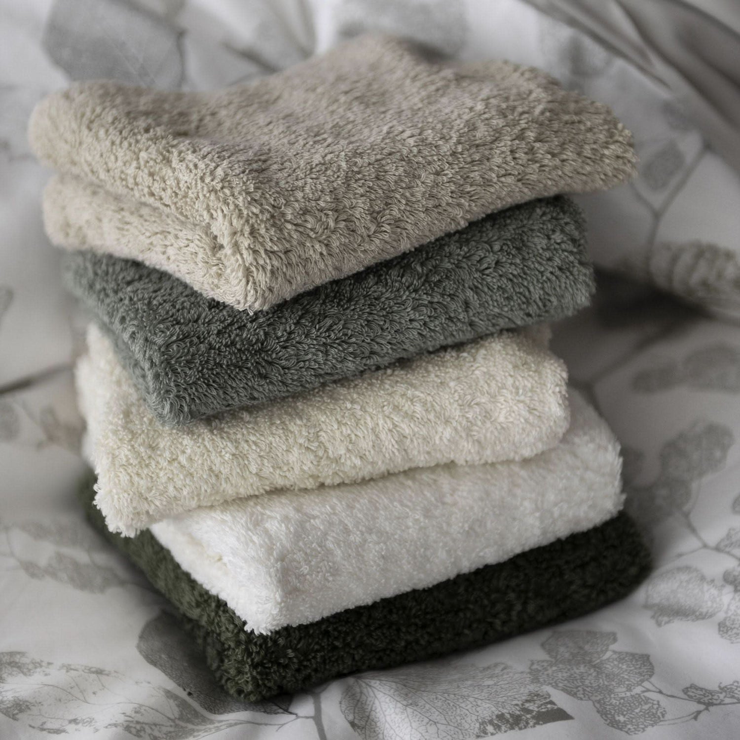 St Genève Aspen Duvet Cover with Abyss Super Pile Colours 770 Linen, 277 Laurel, 101 Ecru, 103 Ivory & 275 Khaki