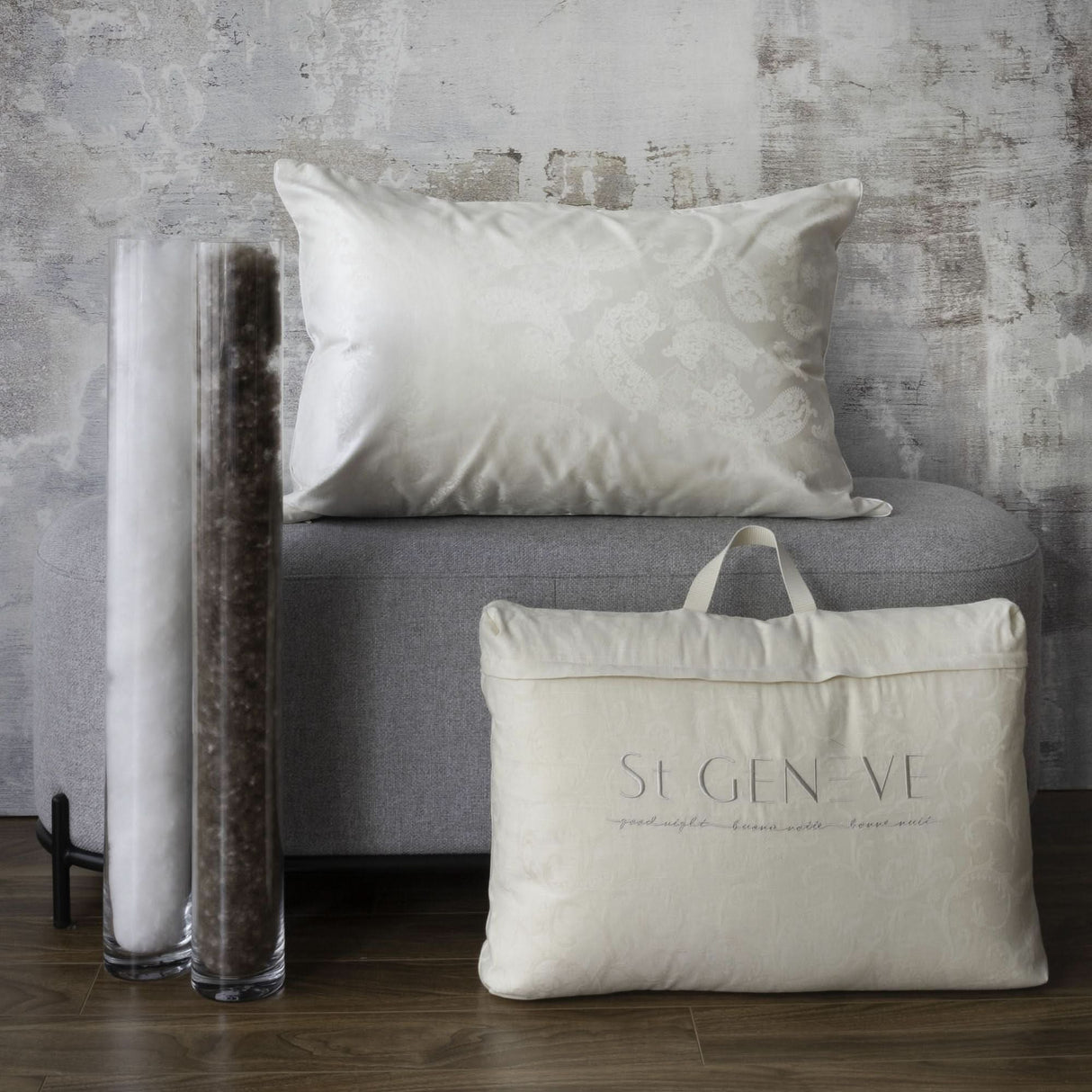 St Genève Eider Luxe pillows are uniquely constructed with a zippered outer Eiderdown envelope and a 1,000 loft Goose Down core for incredible support