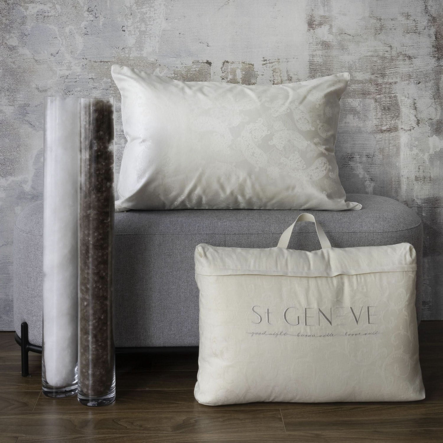St Genève Eider Luxe pillows are uniquely constructed with a zippered outer Eiderdown envelope and a 1,000 loft Goose Down core for incredible support