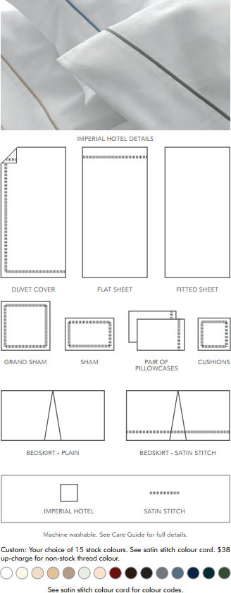 Imperial Hotel is customizable in-store or by calling TMASC at 1-877-750-1212