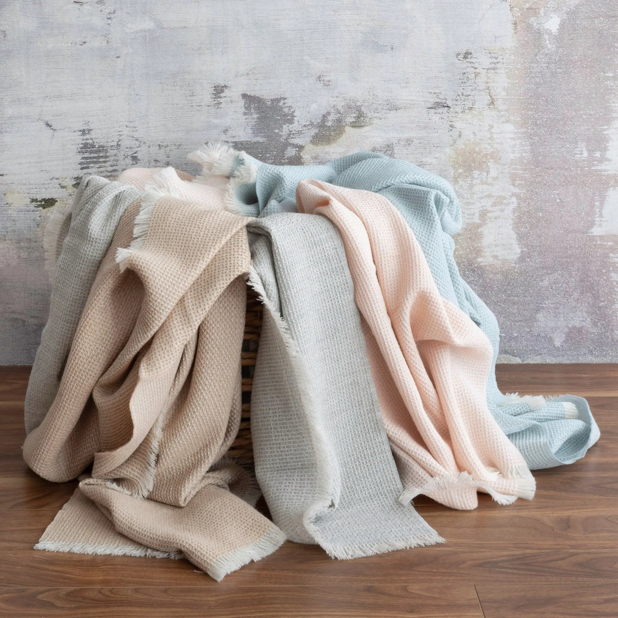 Soho Throws, Left-to-right: Mist, Pecan, Mist, Cameo & Seaglass