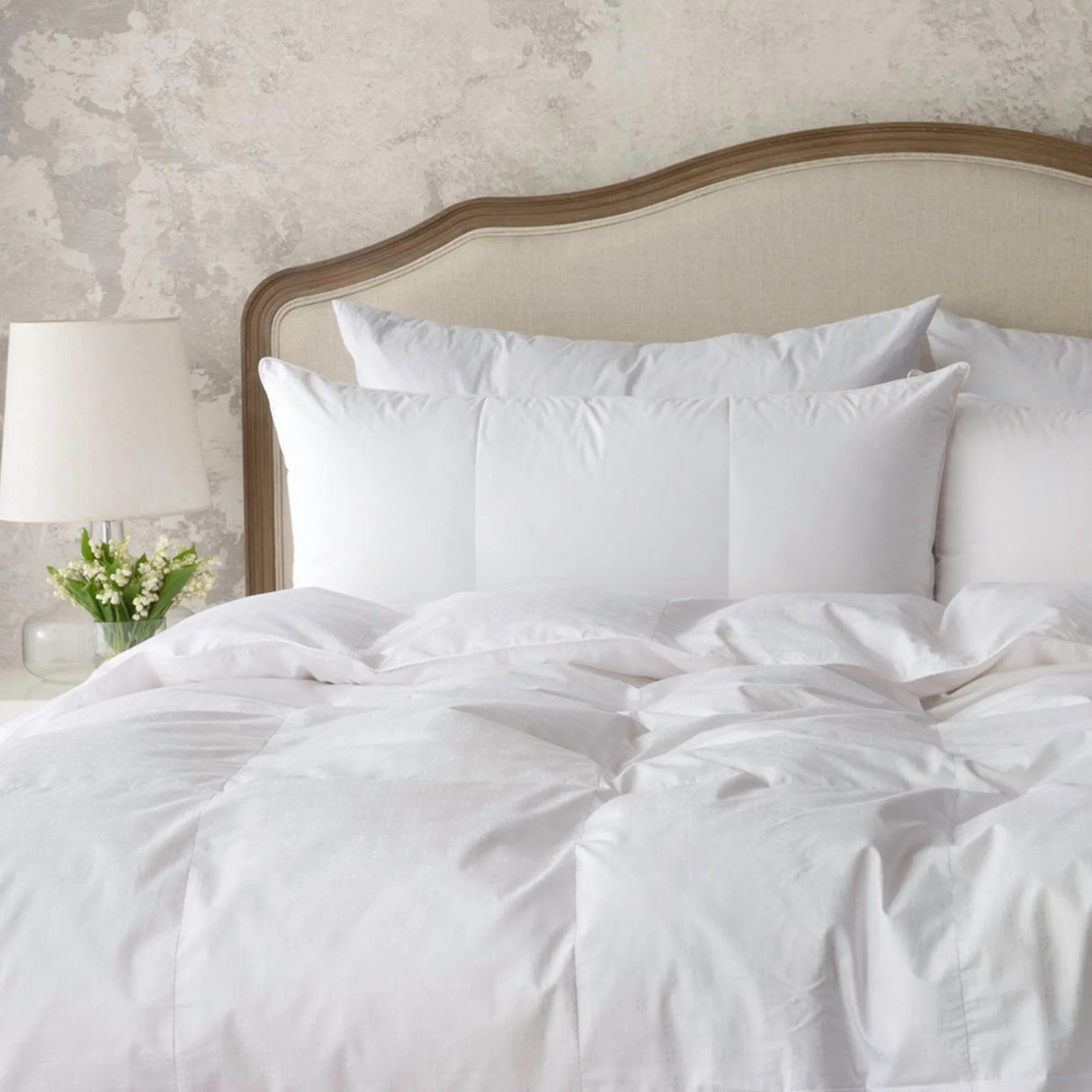 Ziegler is an 850 loft Polish white goose down fill inside of a 380 thread count German-made down proof, dust mite proof cotton ticking