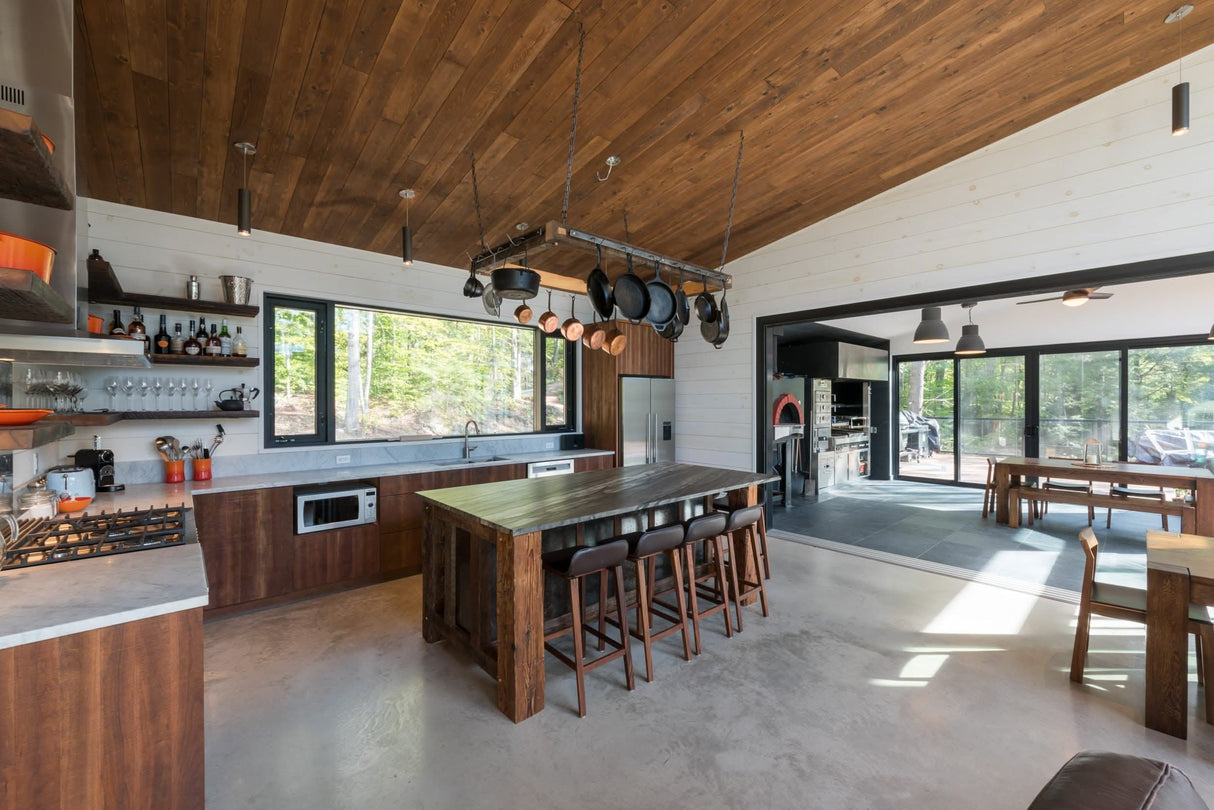 Four TEAM 7 ark stools at a cottage in Eastern Canada.
