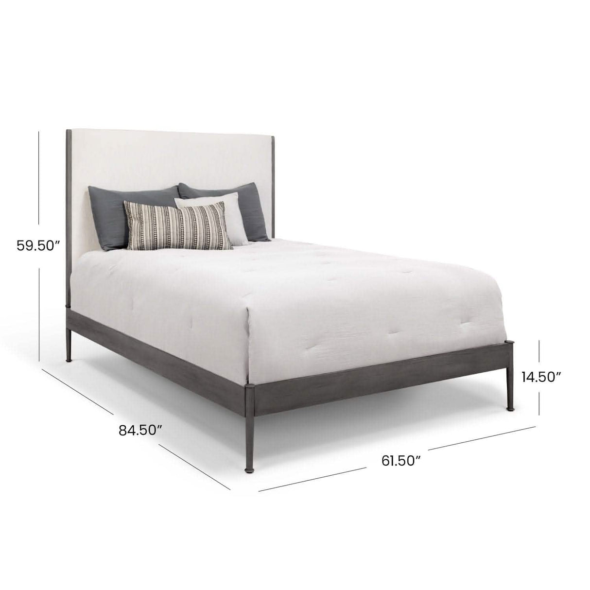 Nile Bed in Weathered Grey Metal Finish & Lyric Ivory Fabric