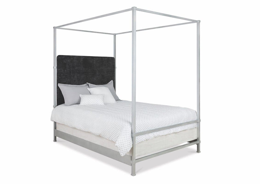 Quincy Canopy Bed in Opaque Light Silver metal finish & Verona Charcoal fabric