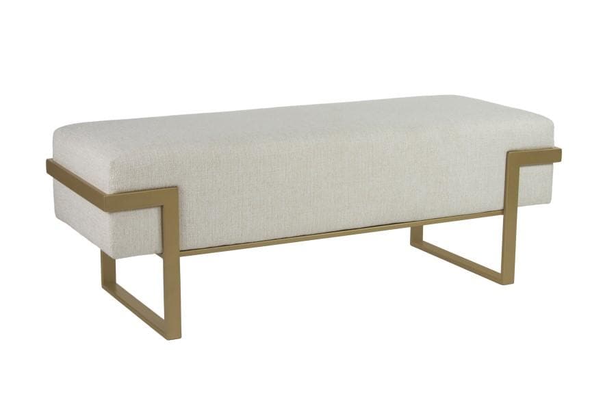 Athena Bench in Opaque Gold metal finish & Sugarshack Pearl fabric